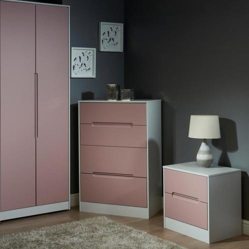 Monaco 2 Drawer Bedside - Kobe Pink & White