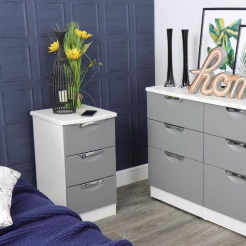 Camden 3 Drawer Bedside - Dusk Grey & White