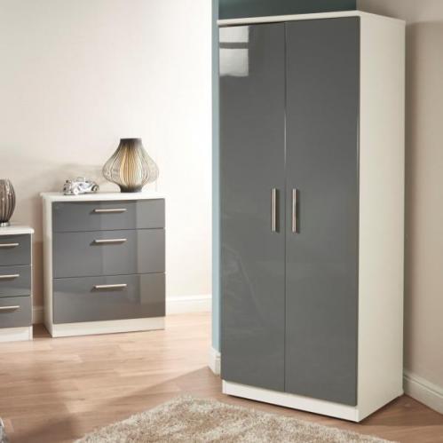 Knightsbridge Wardrobe - Grey Gloss & White