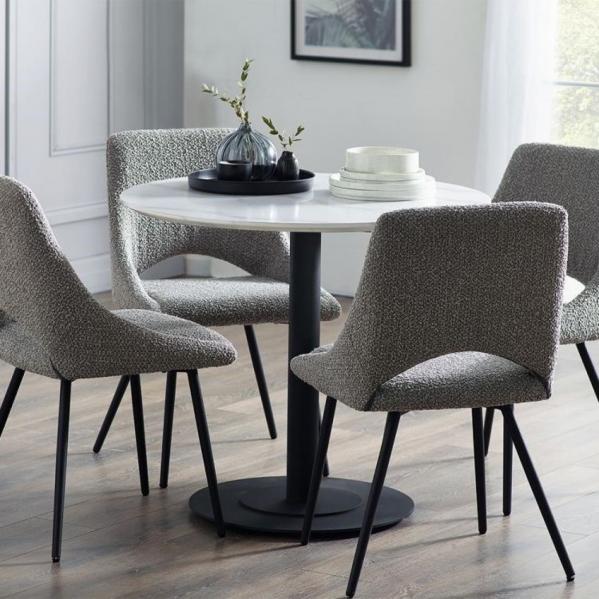 Luca Round Table with 4 Iris Boucle Chairs Grey